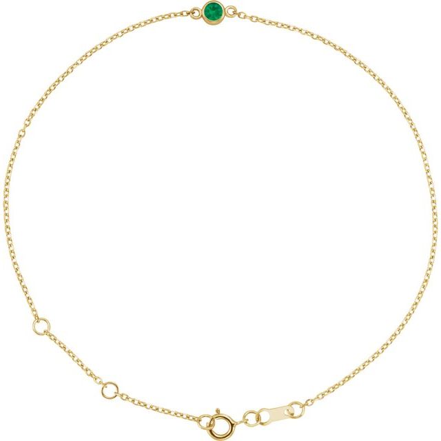 14K Yellow Natural Emerald Bezel-Set Solitaire 6 1/2-7 1/2" Bracelet