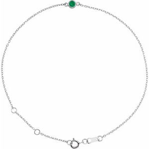 14K White Lab-Grown Emerald Bezel-Set Solitaire 6 1/2-7 1/2" Bracelet