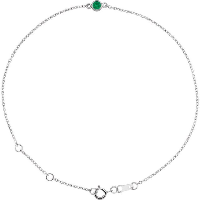 Sterling Silver Lab-Grown Emerald Bezel-Set Solitaire 6 1/2-7 1/2" Bracelet