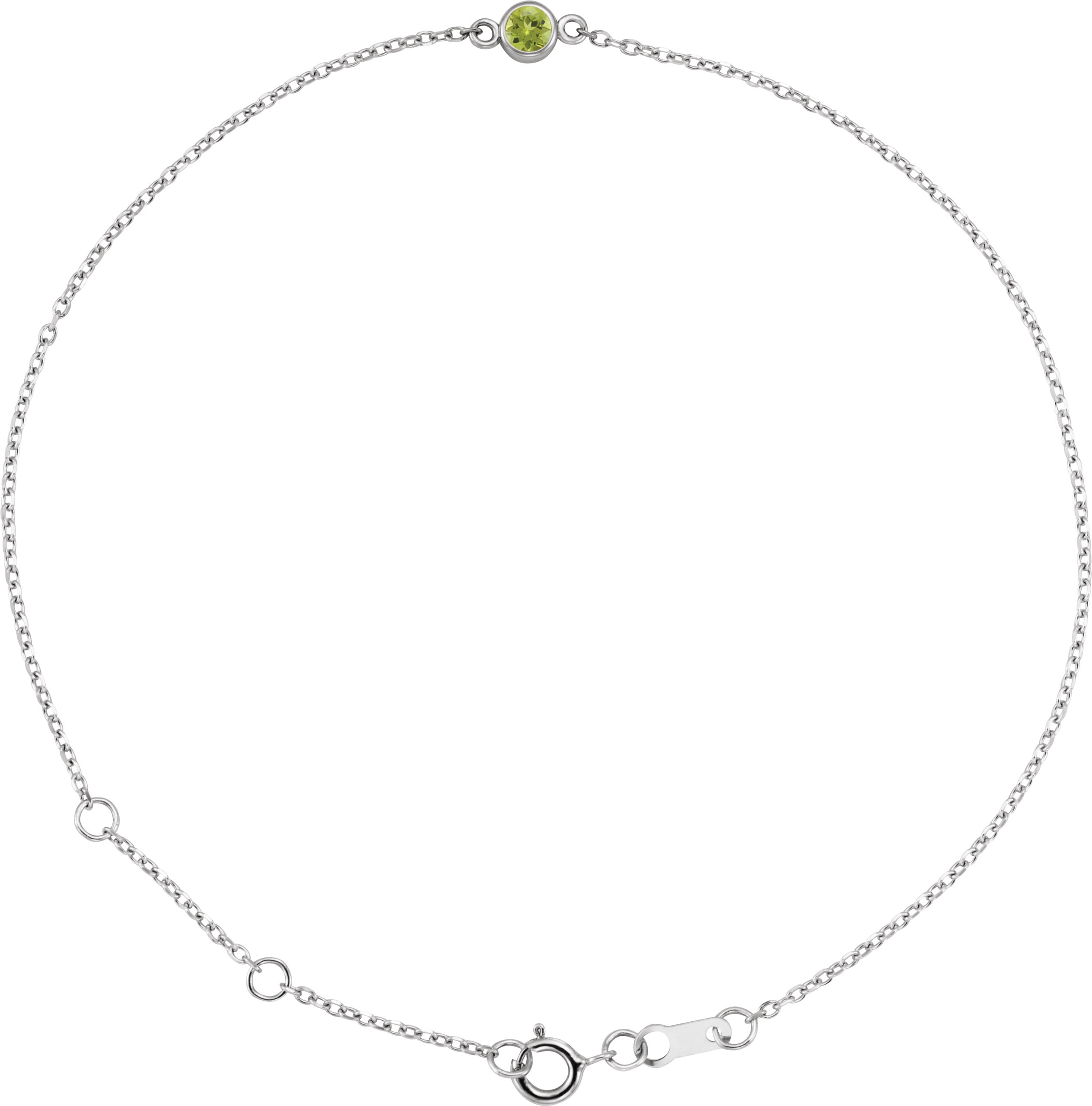 14K White Natural Peridot Bezel Set Solitaire 6.50 to 7.50 inch Bracelet Ref 18679747