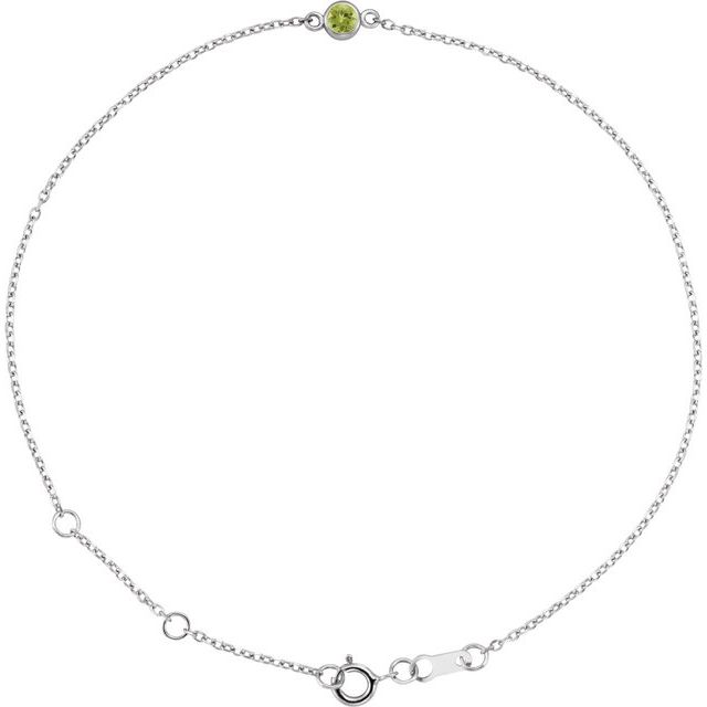 Sterling Silver Natural Peridot Bezel-Set Solitaire 6 1/2-7 1/2