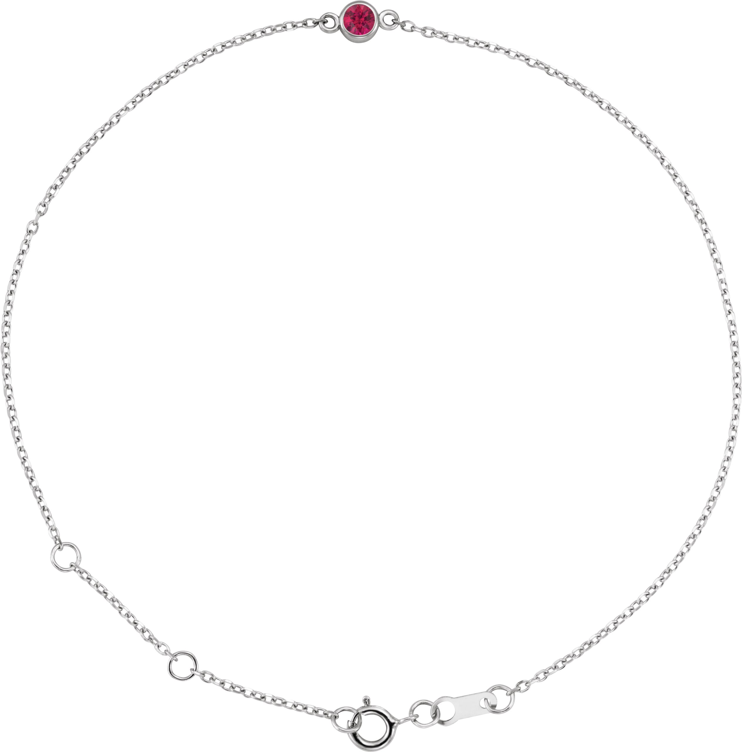 14K White Natural Ruby Bezel-Set Solitaire 6 1/2-7 1/2" Bracelet