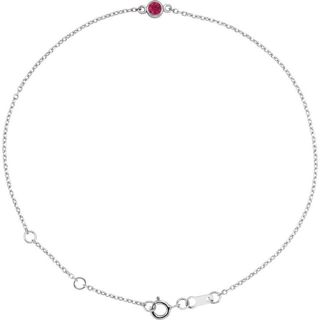 Sterling Silver Lab-Grown Ruby Bezel-Set Solitaire 6 1/2-7 1/2" Bracelet