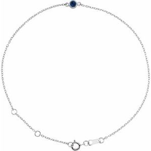 14K White Natural Blue Sapphire Bezel-Set Solitaire 6 1/2-7 1/2" Bracelet