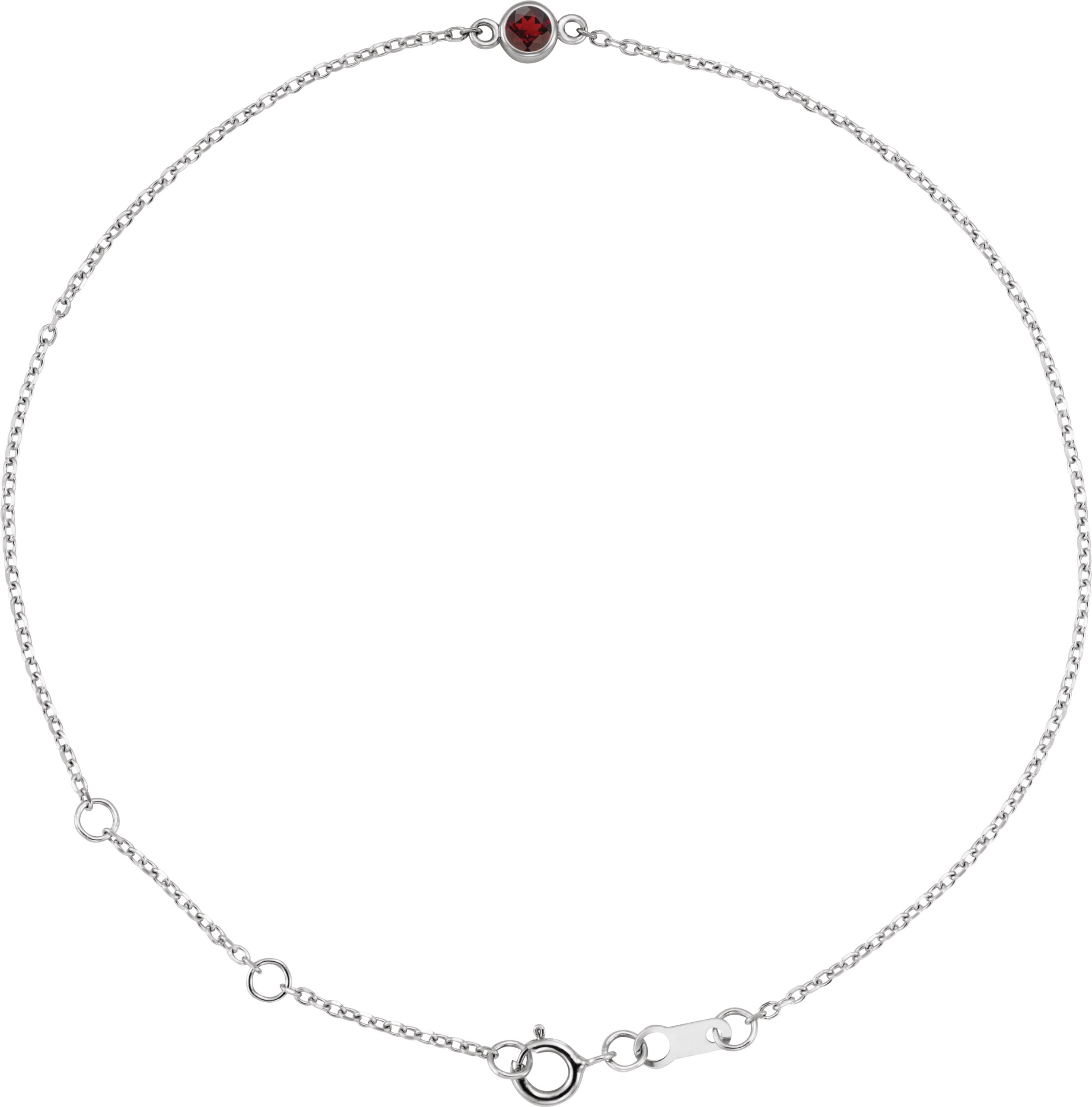 Sterling Silver Natural Mozambique Garnet Bezel Set Solitaire 6.50 to 7.50 inch Bracelet Ref 18679805