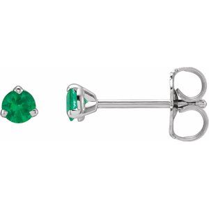 14K White 3 mm Natural Emerald Earrings