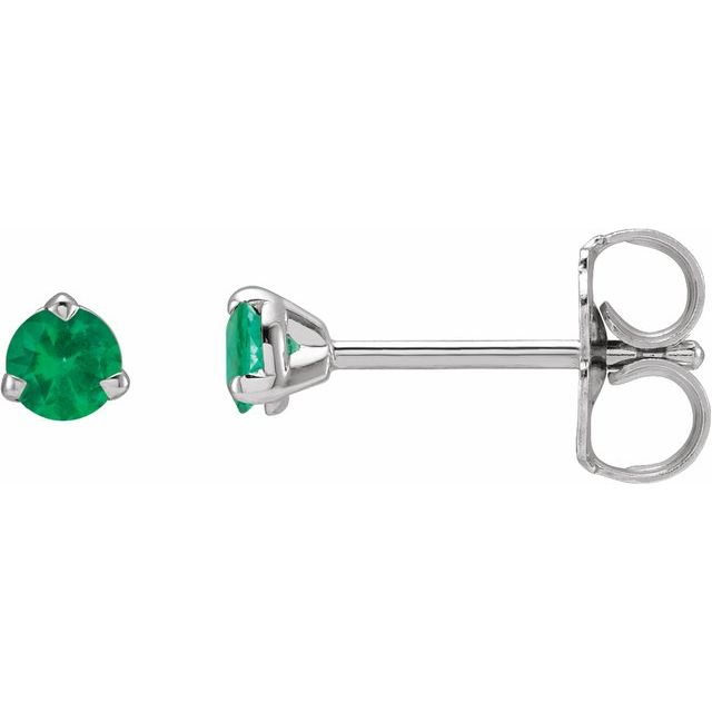 14K White 3 mm Natural Emerald Earrings