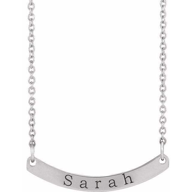 Sterling Silver Engravable Curved Bar 18 Necklace