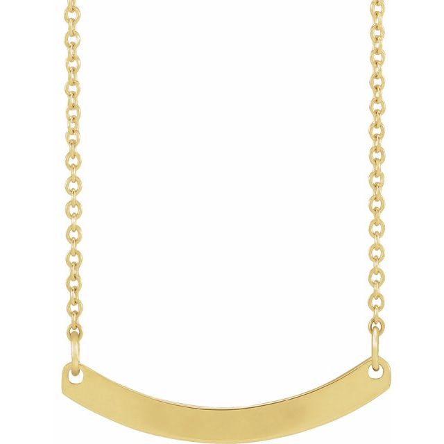 14K Yellow Engravable Curved Bar 18" Necklace
