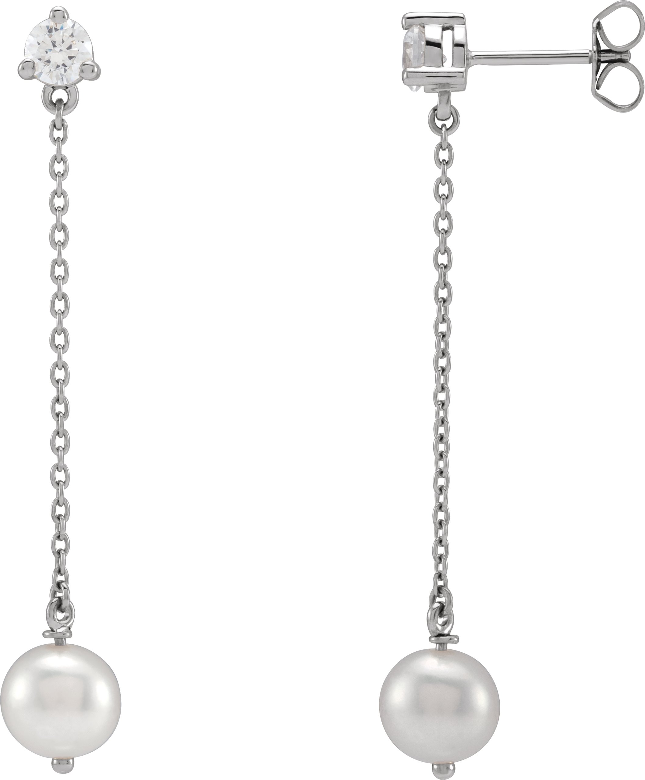 14K White Cultured Freshwater Pearl and 0.50 CT Lab Grown Diamond Earrings Ref 18734691