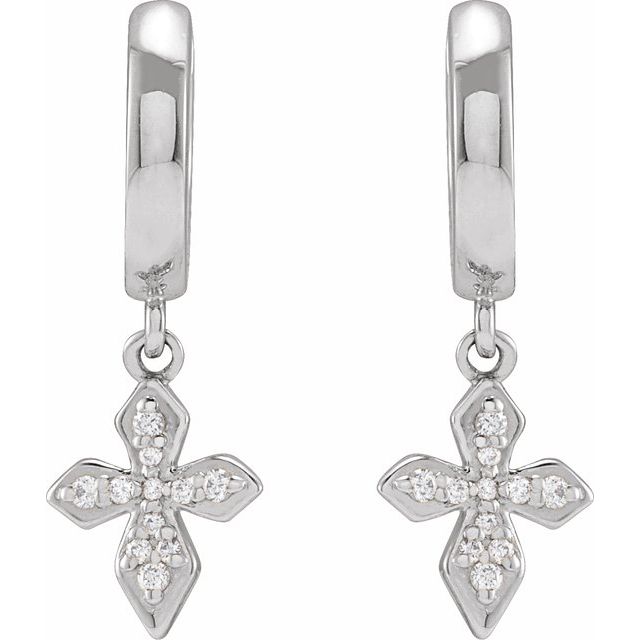 14K White 1/10 CTW Natural Diamond Cross Hoop Earrings