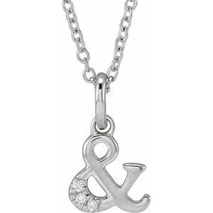 14K White .01 CTW Natural Diamond Ampersand 16-18" Necklace