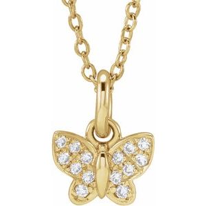 14K Yellow .06 CTW Natural Diamond Youth Butterfly 15" Necklace