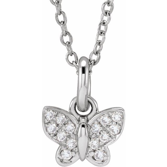 14K White .06 CTW Natural Diamond Youth Butterfly 15" Necklace