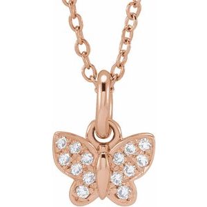 14K Rose .06 CTW Natural Diamond Youth Butterfly 15" Necklace