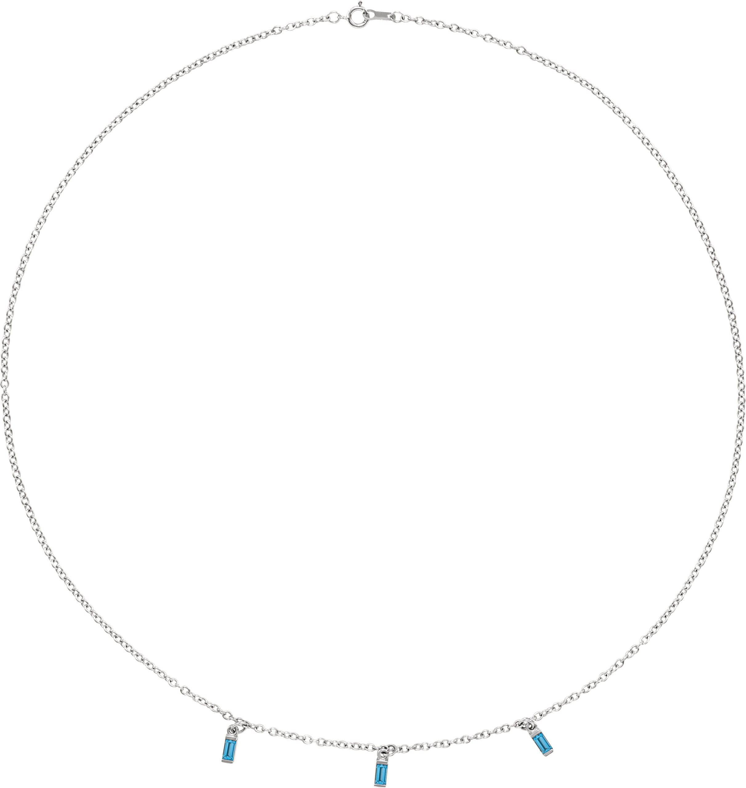 14K White Natural Swiss Blue Topaz 16" Necklace 