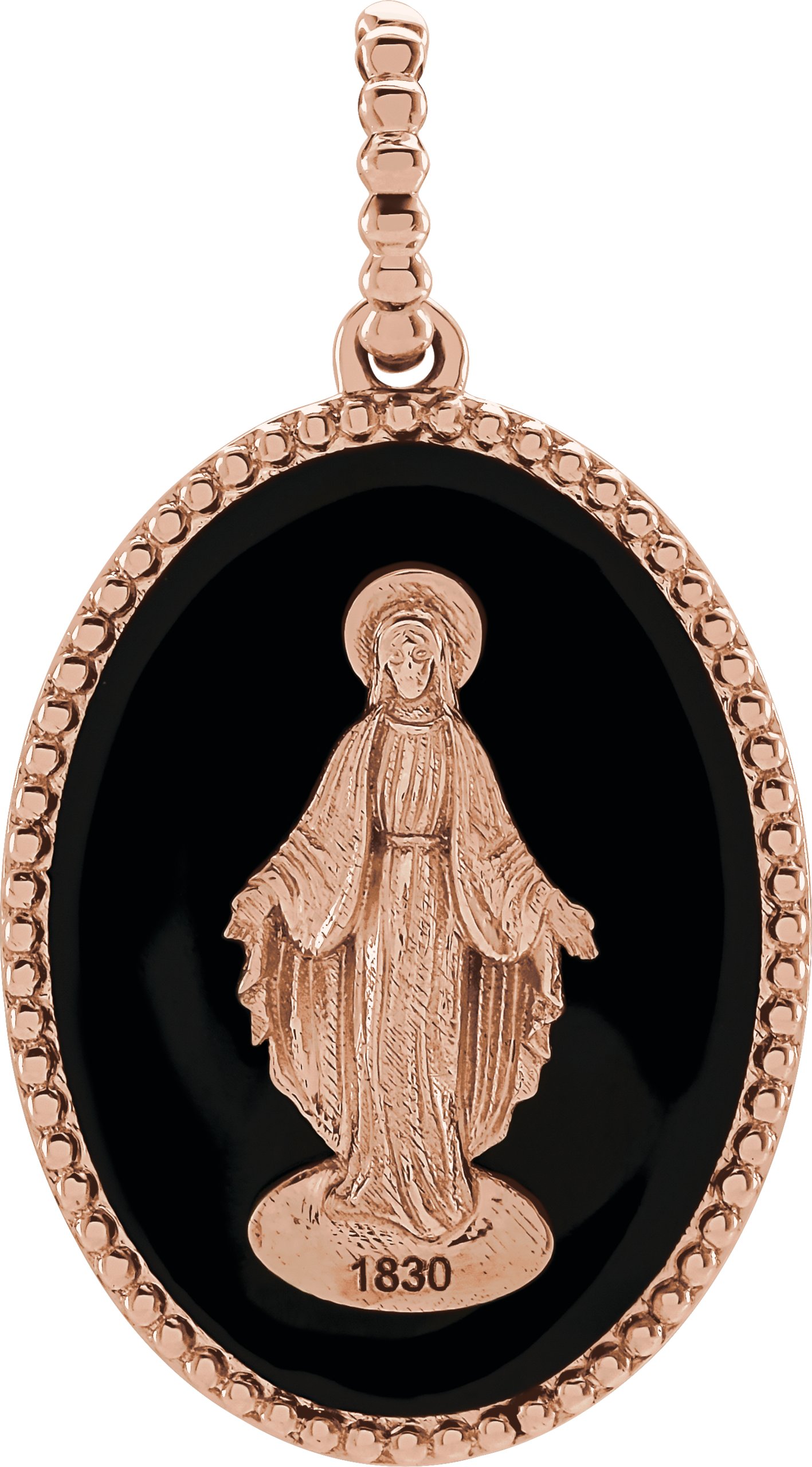 14K Rose Black Enamel Miraculous Medal Pendant