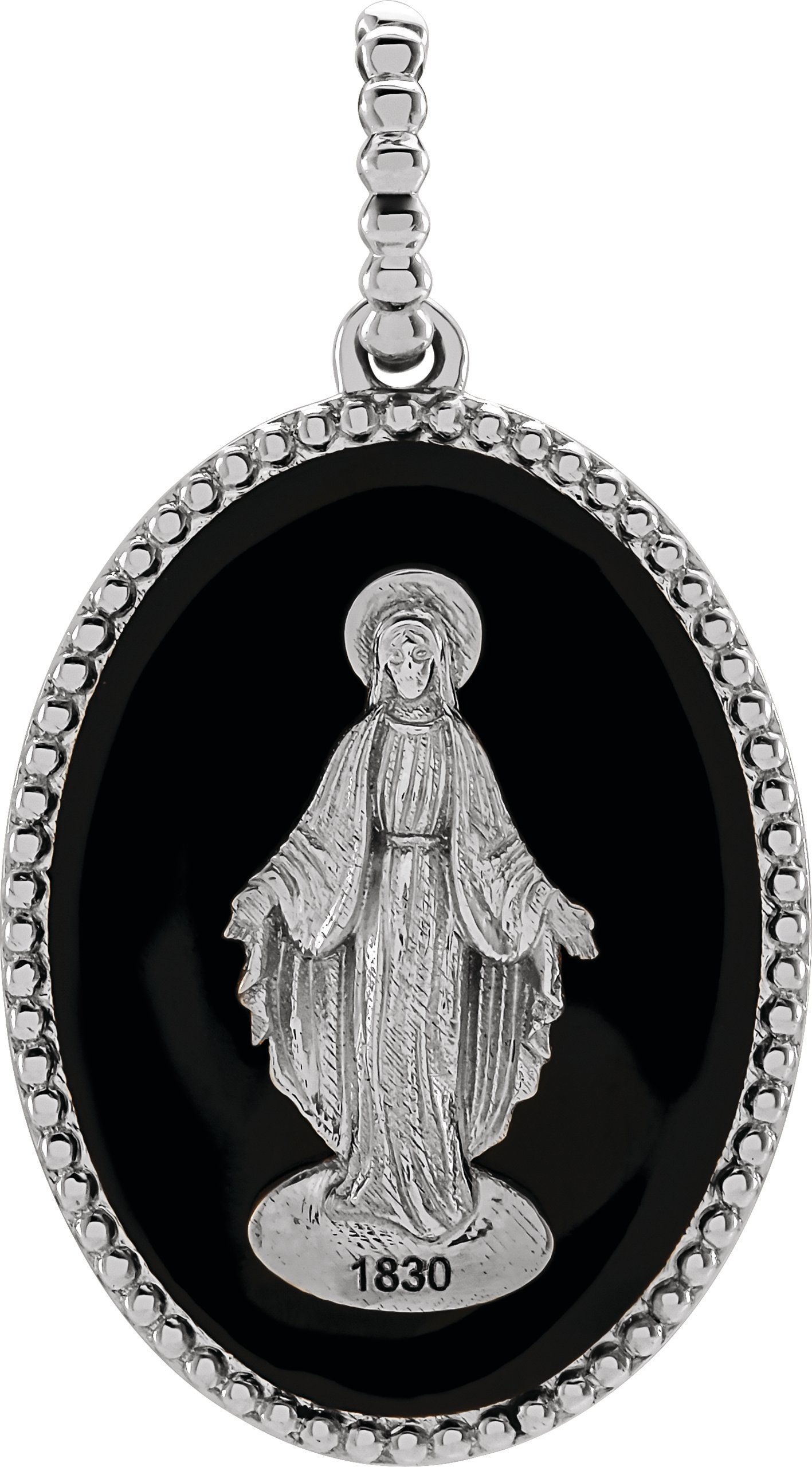 Sterling Silver Black Enamel Miraculous Medal Pendant