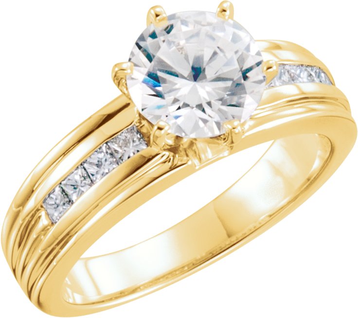 14K Yellow 7.5 mm Round 1/4 CTW Natural Diamond Semi-Set Engagement Ring