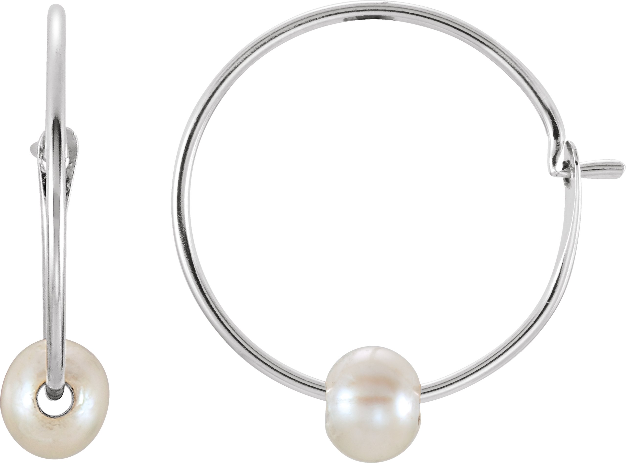 14K White Cultured White Freshwater Pearl Youth Huggie Earrings
