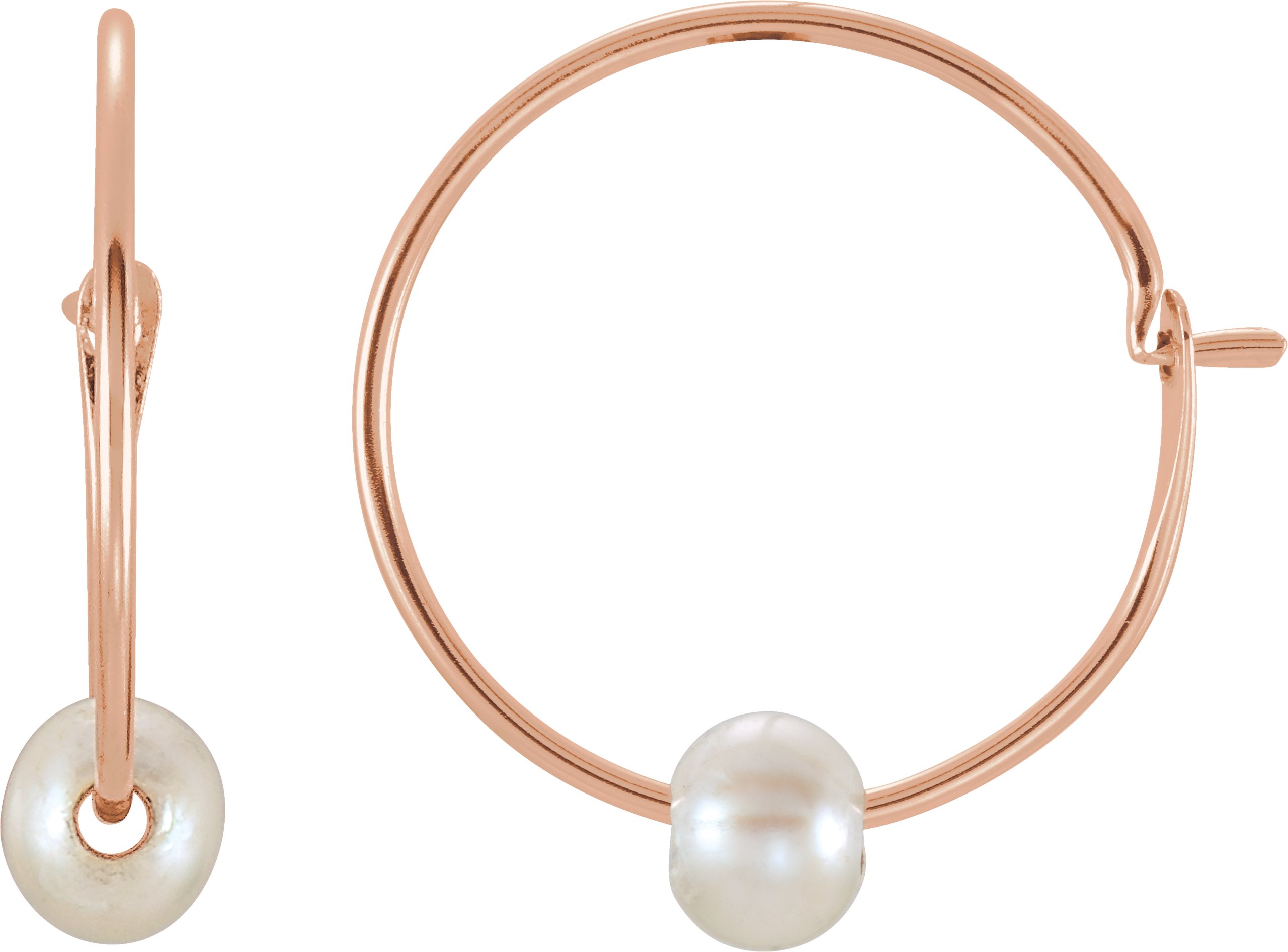 14K Rose Cultured White Freshwater Pearl Youth Huggie Earrings