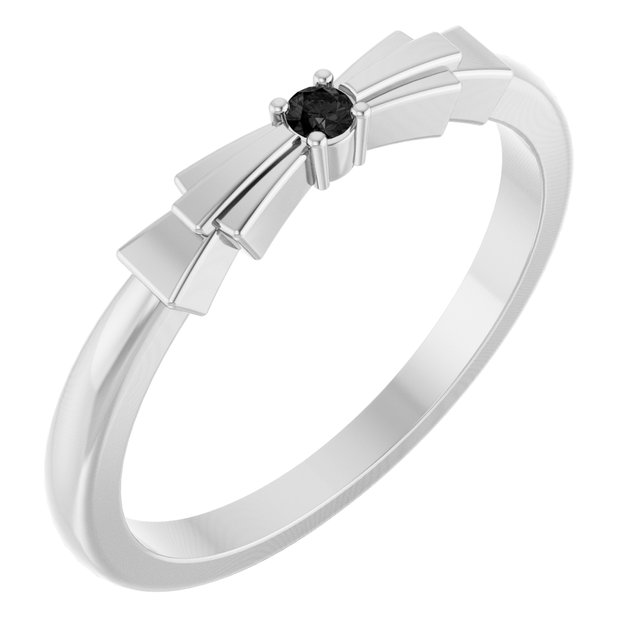 14K White Natural Black Onyx Stackable Ring
