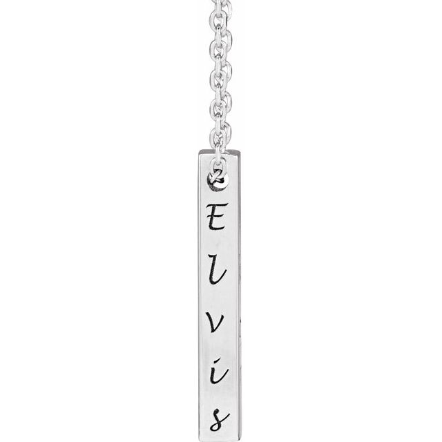 14K White 17x2.5 mm Engravable Four-Sided Vertical Bar 16-18 Necklace
