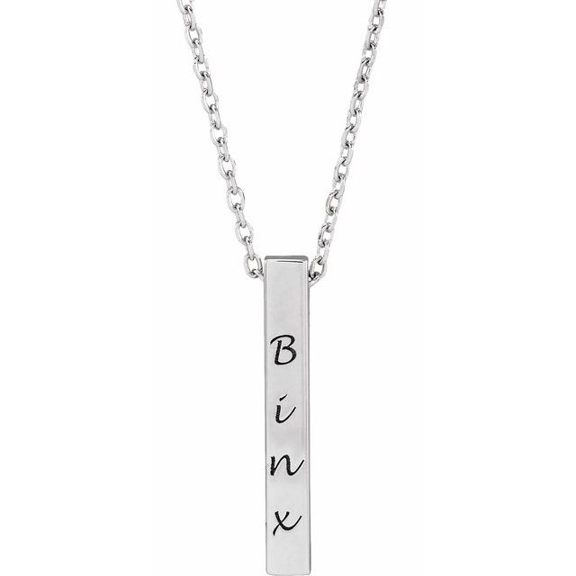 Sterling Silver 17x2.5 mm Engravable Four-Sided Vertical Bar 16-18 Necklace