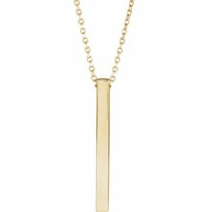 14K Yellow 25x2.6 mm Engravable Four-Sided Vertical Bar 16-18" Necklace