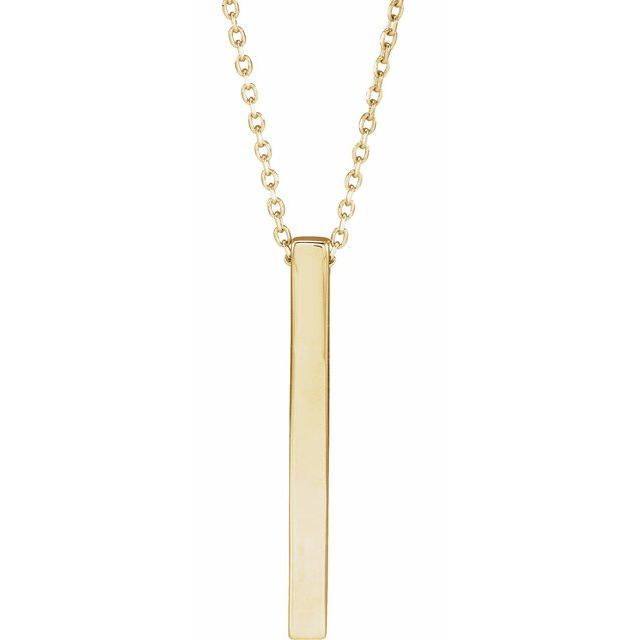 14K Yellow 25x2.6 mm Engravable Four-Sided Vertical Bar 16-18 Necklace