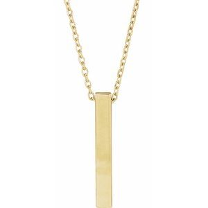 14K Yellow 17x2.5 mm Engravable Four-Sided Vertical Bar 16-18" Necklace