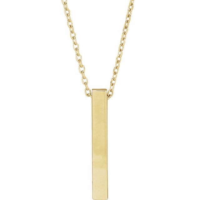 14K Yellow 17x2.5 mm Engravable Four-Sided Vertical Bar 16-18" Necklace