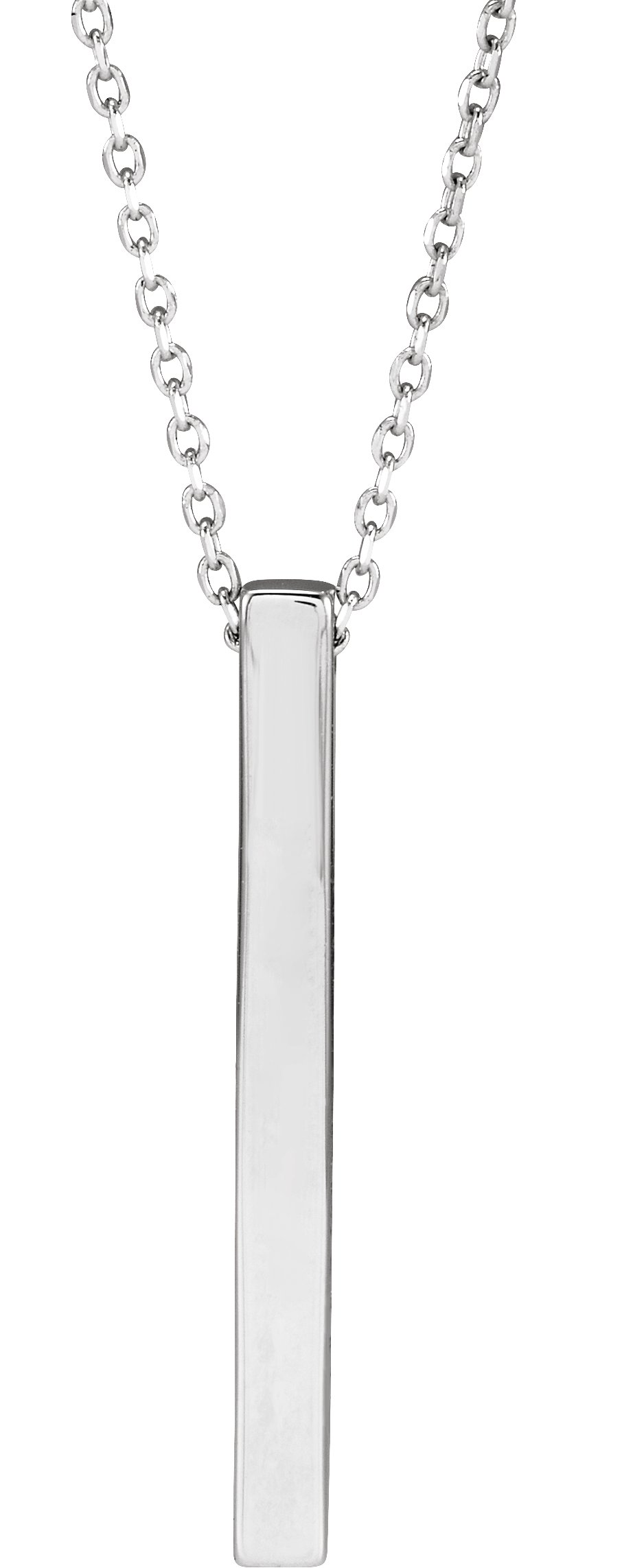 14K White Engravable Four-Sided Bar 16-18" Necklace