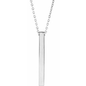 Sterling Silver 25x2.6 mm Engravable Four-Sided Vertical Bar 16-18" Necklace