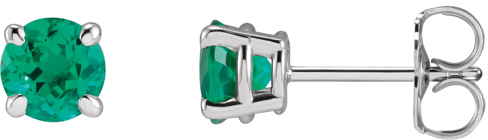 14K White Lab-Grown Emerald Earrings