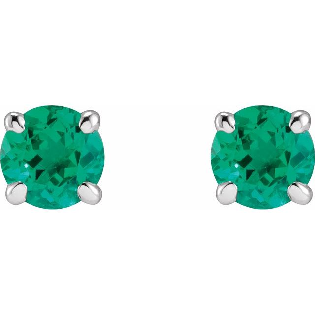 Sterling Silver Lab-Grown Emerald Earrings