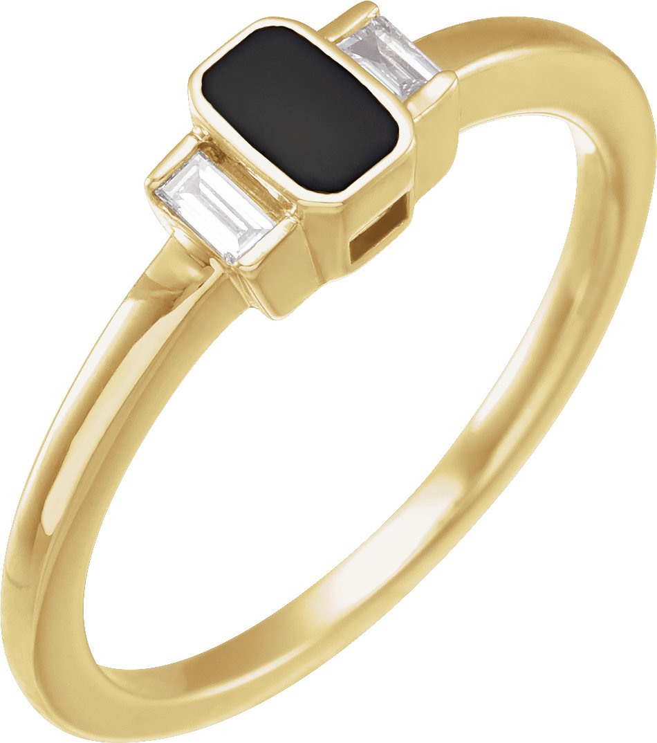 14K Yellow .08 CTW Natural Diamond & Black Enamel Ring