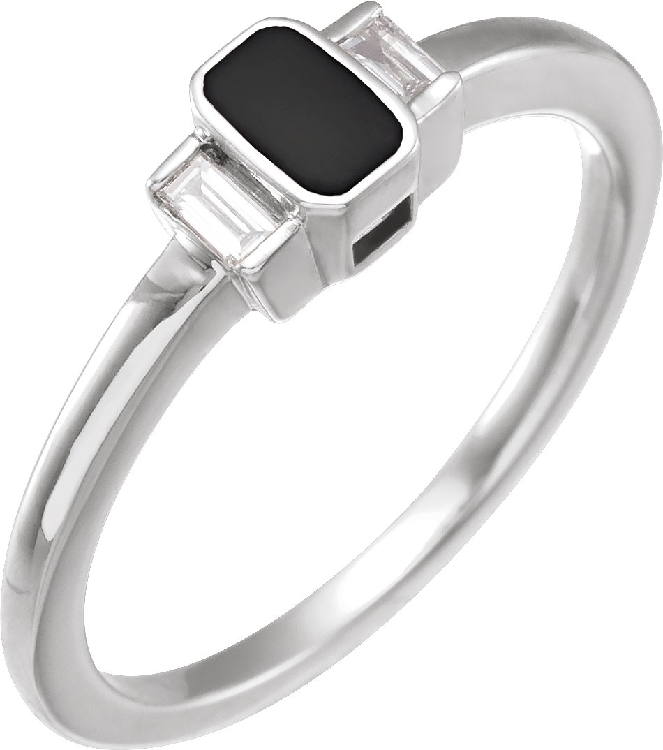 14K White .08 CTW Natural Diamond & Black Enamel Ring