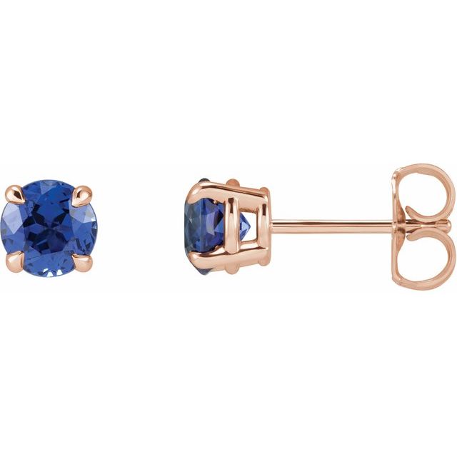 14K Rose Lab-Grown Blue Sapphire Earrings