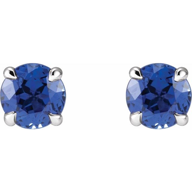 14K White Lab-Grown Blue Sapphire Earrings