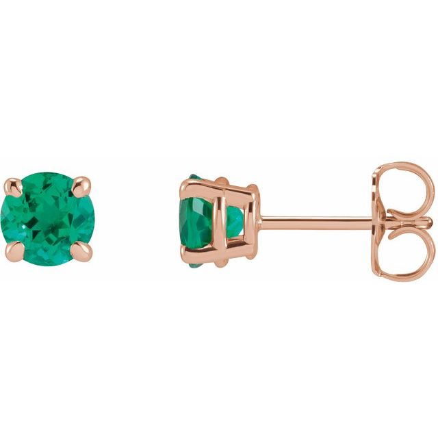 14K Rose Lab-Grown Emerald Earrings