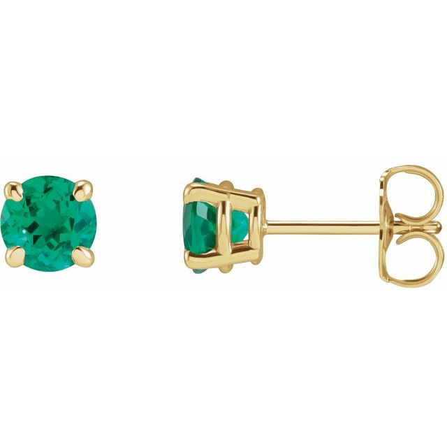 14K Yellow Lab-Grown Emerald Earrings
