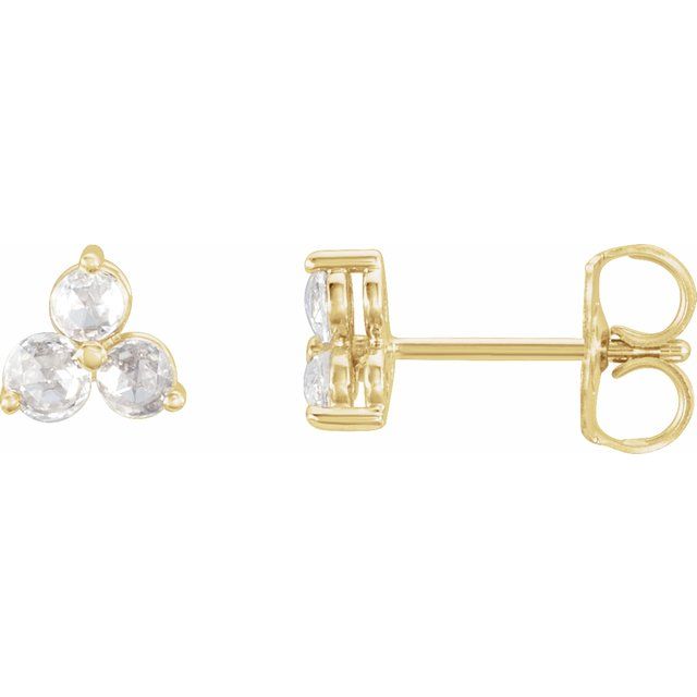 14K Yellow 1/2 CTW Rose-Cut Natural Diamond Three-Stone Earrings