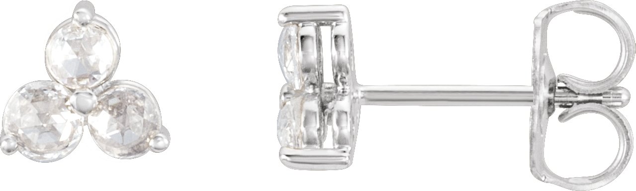 14K White 1/2 CTW Rose-Cut Natural Diamond Three-Stone Earrings
