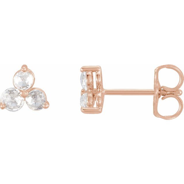 14K Rose 1/5 CTW Rose-Cut Natural Diamond Three-Stone Earrings
