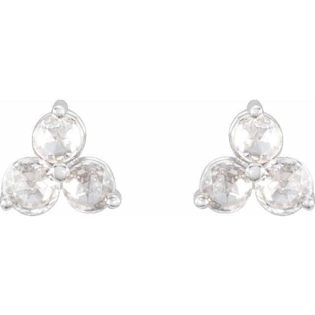 14K White 1/5 CTW Rose-Cut Natural Diamond Three-Stone Earrings