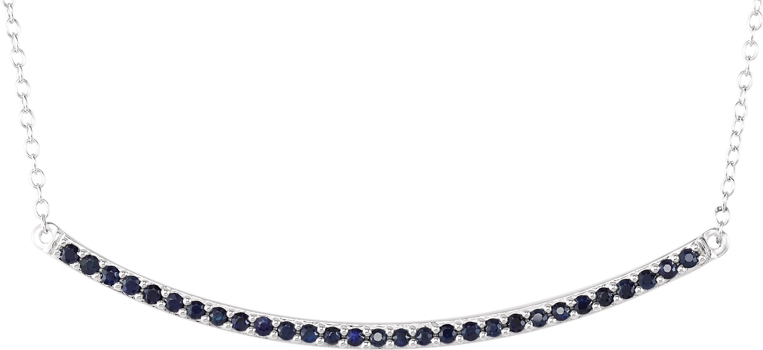 14K White Natural Blue Sapphire Bar 16-18" Necklace