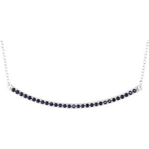 14K White Natural Blue Sapphire Bar 16-18" Necklace