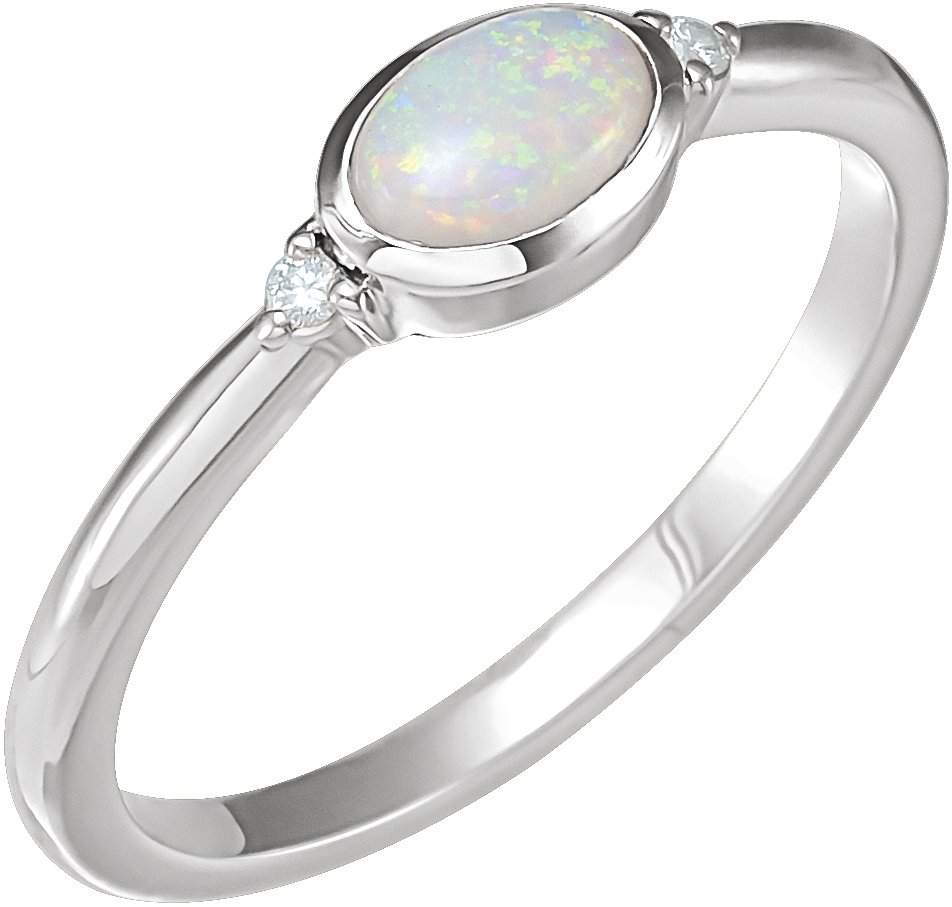 14K White Natural Ethiopian Opal & .03 CTW Natural Diamond Ring