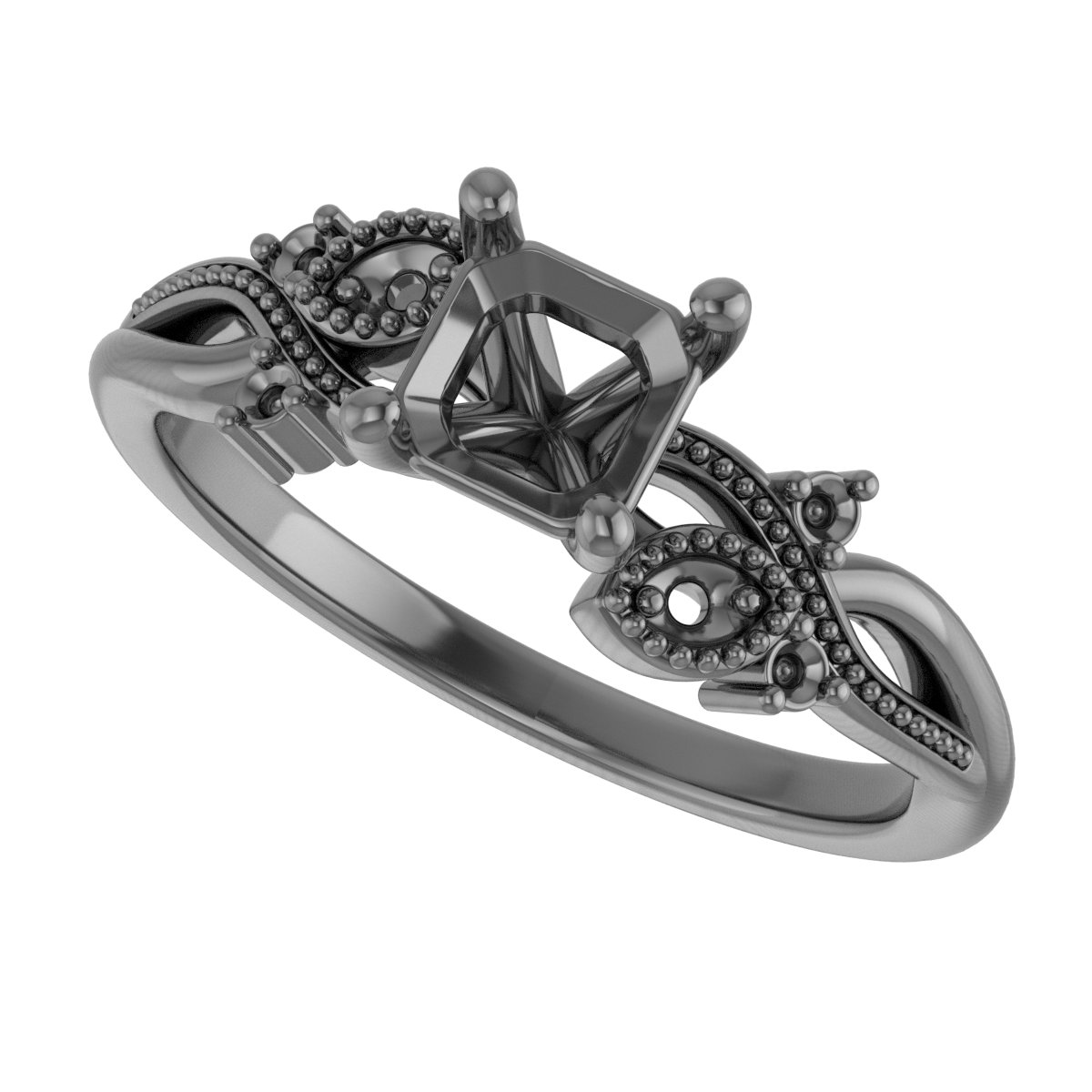 4.5 mm Square Engagement Ring Mounting view 5
